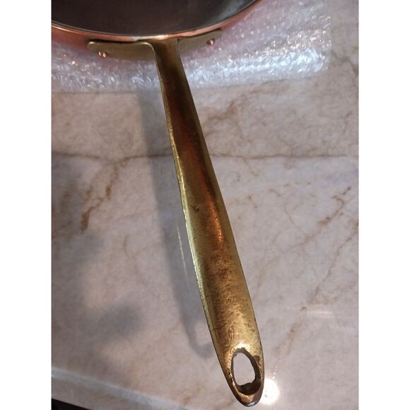 Copral Copper Skillet 10 1/4 Long Brass Handle Portugal Gourmet Cottagecore Farm - Picture 12 of 16